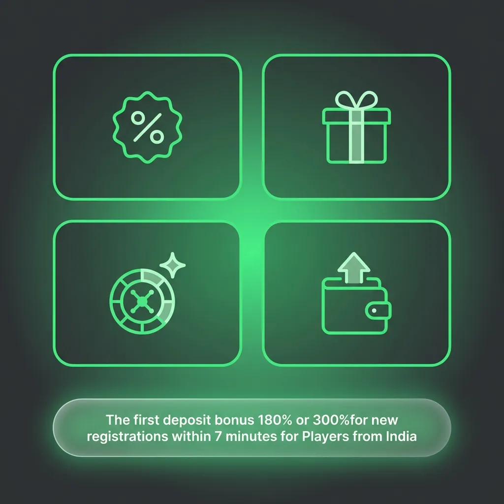 BC.Game India welcome bonus promo showing 180% or 300% first deposit offer for fast new registrations within 7 minutes