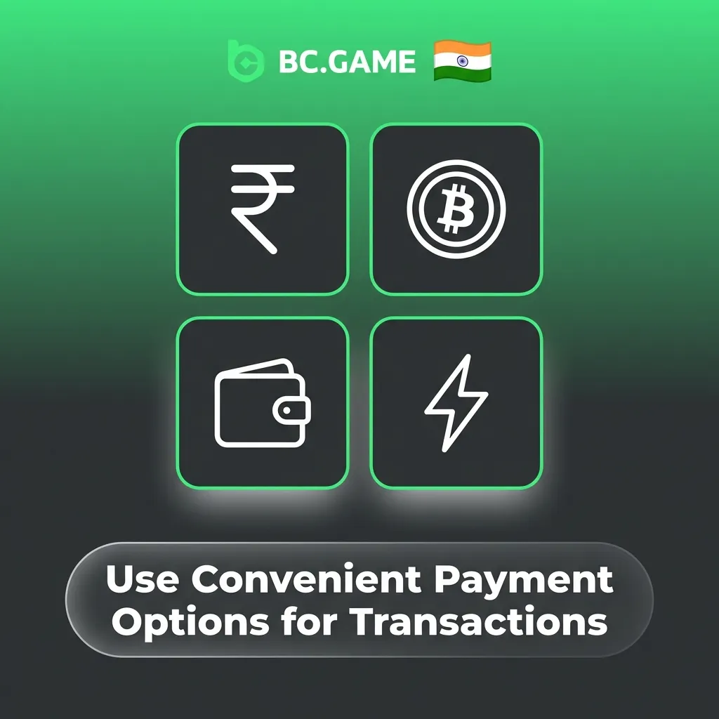 BC Game India payment page showing Indian e-wallets and crypto options with note to check cashier for current limits