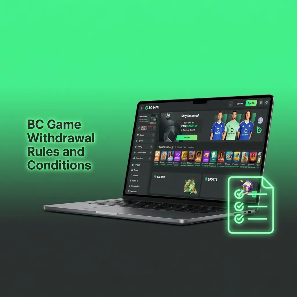 Infographic of BC Game withdrawal rules for Indian players, showing KYC, payment method match, bonus wagering and limits