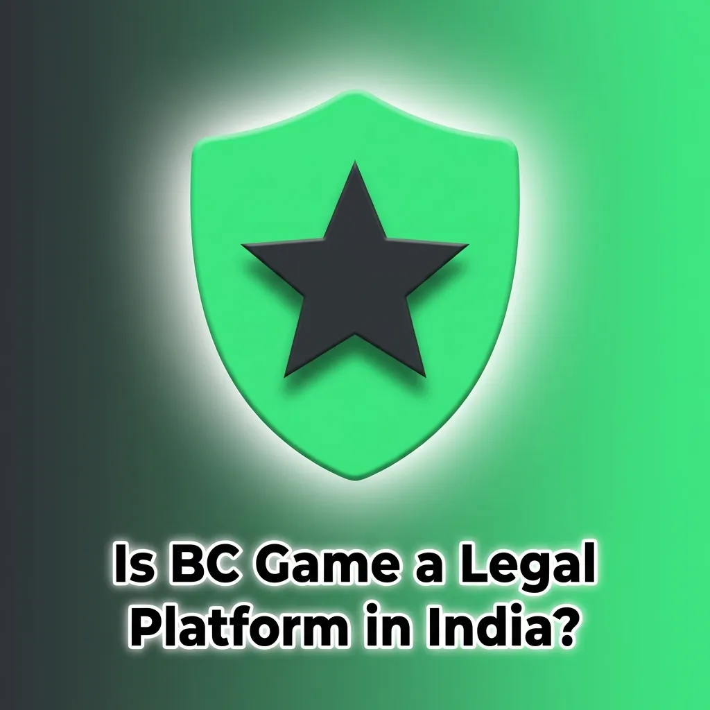 Illustration asking “Is BC Game legal in India?” with icons of law books, casino chips, shield, and security padlock