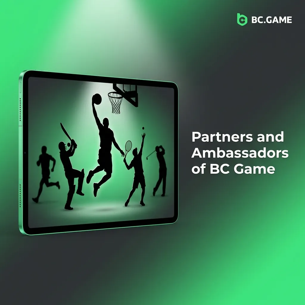 Collage of BC Game sports jerseys, gaming streamers, live odds screens, and payment icons showing official partners and ambassadors